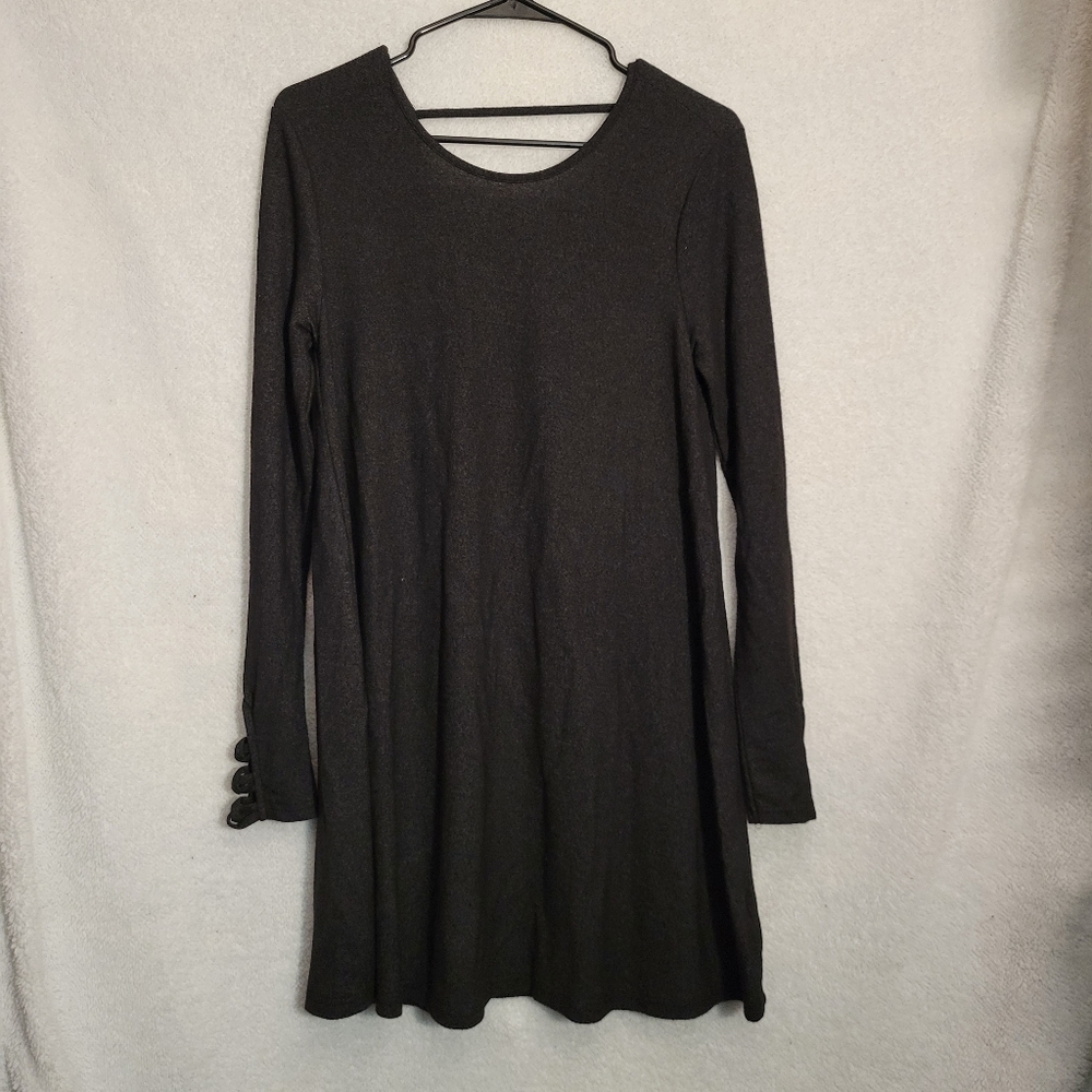 Love Riche Long Sleeve T Shirt Dress Black-ish Gray